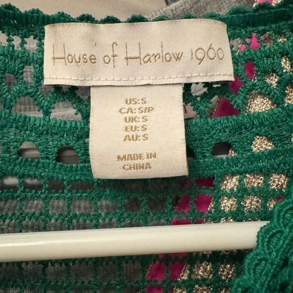 Like New House of Harlow 1960 Dress Morada boa Guipure emerald green lace sz Sm - Picture 4 of 12